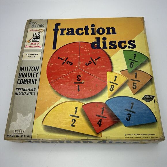 Vintage 1955 Milton Bradley Fraction Discs #9382 Learning Homeschool Education - Picture 1 of 13